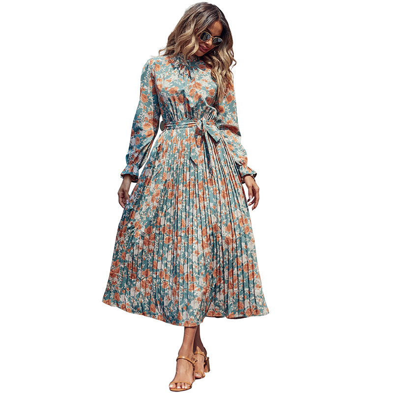 Independent station autumn and winter new cross-border women's dress Europe and the United States printed long senior sense 26.151