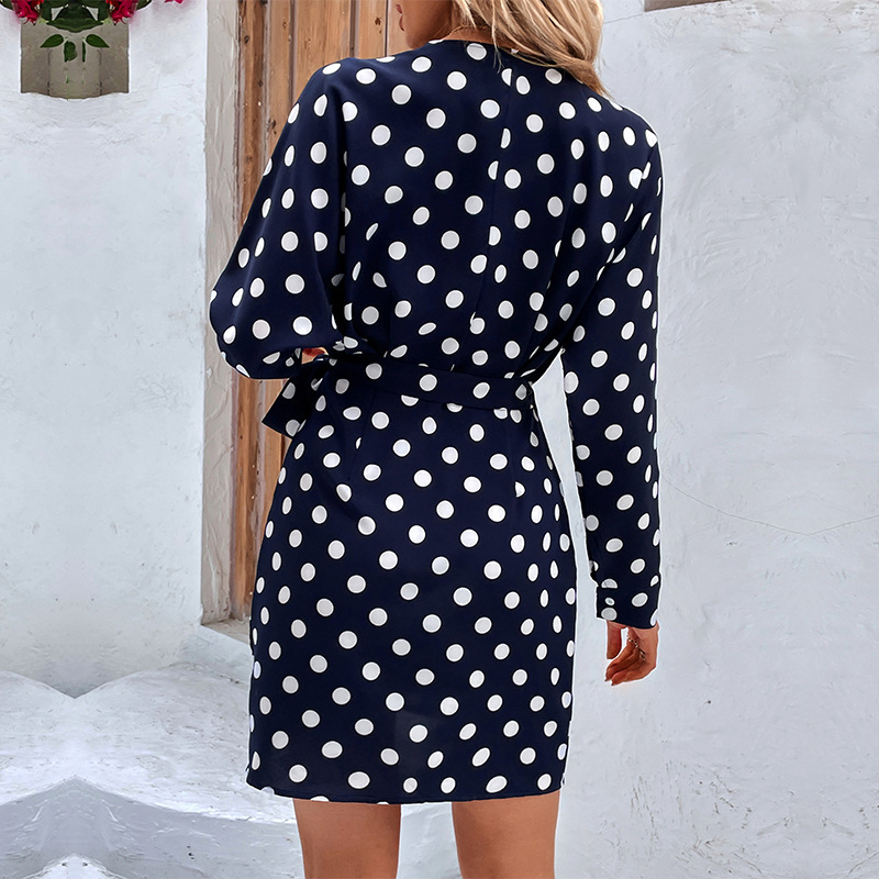 Independent foreign trade autumn and winter cross-border women's new European and American polka dot one-piece dress 26.149