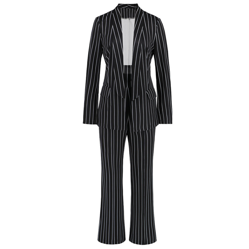 Winter new fashion casual striped small suit jacket + straight leg trousers suit two sets 001.2