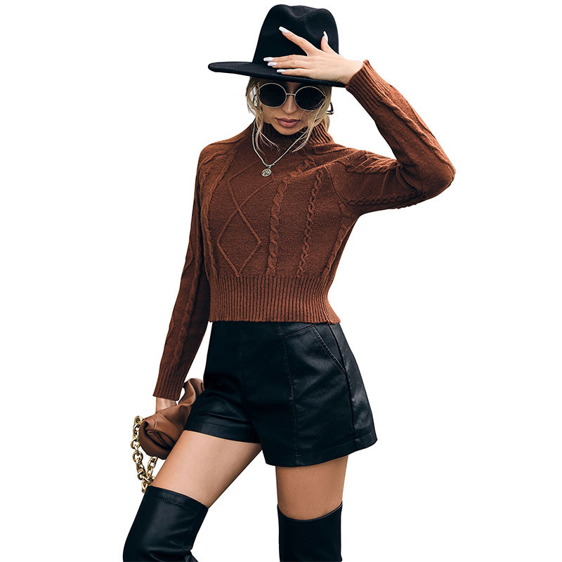 Autumn new European and American women's cross-border solid color short casual women's clothing twist sweater 002.5