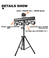 LED mix bar strobe par light laser and with crystal remote control