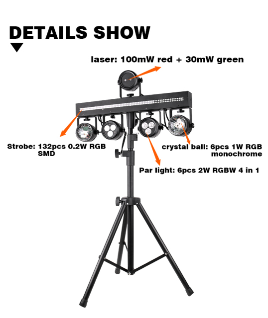 LED mix bar strobe par light laser and with crystal remote control
