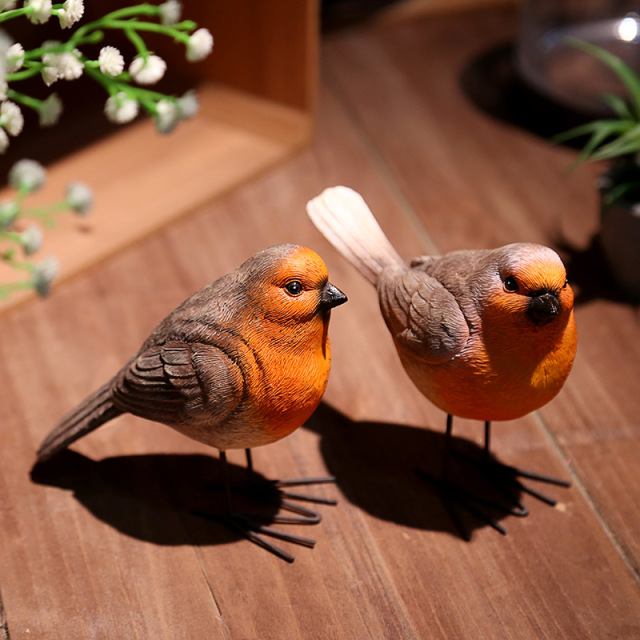 Polyresin Garden Robin Birds Ornaments Backyard Decor Statues Indoor Furnishings for Yard and Patio Lawn Outdoor Home Decoration