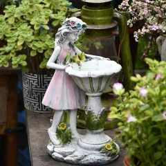 Big Size Figurine Resin Crafts Garden Ornament Flower Fairy Angel Little Girl Wear Flower Hat Solar Blue Light Sculpture Garden Statue For Home Yard Halloween Christmas Decoration