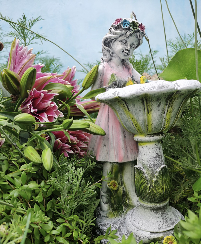Big Size Figurine Resin Crafts Garden Ornament Flower Fairy Angel Little Girl Wear Flower Hat Solar Blue Light Sculpture Garden Statue For Home Yard Halloween Christmas Decoration