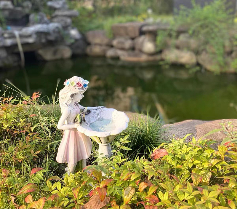 Big Size Figurine Resin Crafts Garden Ornament Flower Fairy Angel Little Girl Wear Flower Hat Solar Blue Light Sculpture Garden Statue For Home Yard Halloween Christmas Decoration