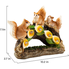 Outdoor Solar Three Resin Squirrels Statue Waterproof Cute Animal Figurines with Garden Light Decoration for Kids Housewarming