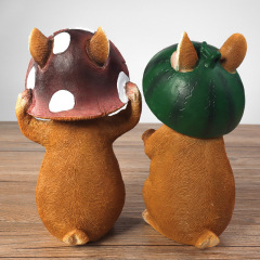 Resin Brown Wearing Mushroom Watermelon Hat Rabbit Cute Decorative Reading Book Bunny Handmade Sculpture for Easter Halloween Party Christmas Decoration