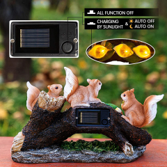 Outdoor Solar Three Resin Squirrels Statue Waterproof Cute Animal Figurines with Garden Light Decoration for Kids Housewarming