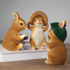 Resin Brown Wearing Mushroom Watermelon Hat Rabbit Cute Decorative Reading Book Bunny Handmade Sculpture for Easter Halloween Party Christmas Decoration