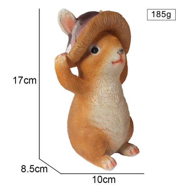 Resin Brown Wearing Mushroom Watermelon Hat Rabbit Cute Decorative Reading Book Bunny Handmade Sculpture for Easter Halloween Party Christmas Decoration