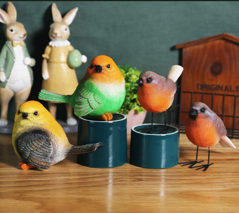Polyresin Garden Robin Birds Ornaments Backyard Decor Statues Indoor Furnishings for Yard and Patio Lawn Outdoor Home Decoration