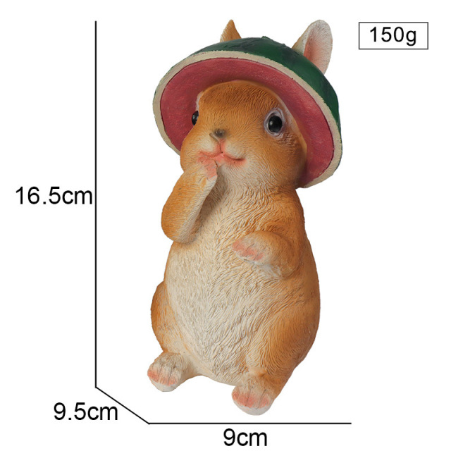 Resin Brown Wearing Mushroom Watermelon Hat Rabbit Cute Decorative Reading Book Bunny Handmade Sculpture for Easter Halloween Party Christmas Decoration