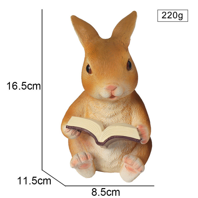 Resin Brown Wearing Mushroom Watermelon Hat Rabbit Cute Decorative Reading Book Bunny Handmade Sculpture for Easter Halloween Party Christmas Decoration