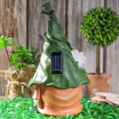Garden Resin Gnome with Solar LED Lamp Flower Butterfly Light Dwarf Decorative Stuart Ornament for Patio Halloween Christmas Easter Decoration