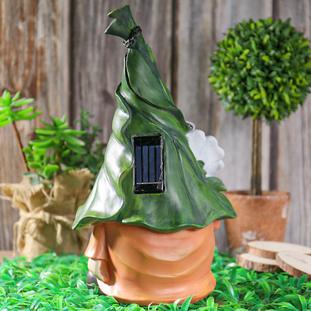 Garden Resin Gnome with Solar LED Lamp Flower Butterfly Light Dwarf Decorative Stuart Ornament for Patio Halloween Christmas Easter Decoration
