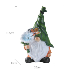 Garden Resin Gnome with Solar LED Lamp Flower Butterfly Light Dwarf Decorative Stuart Ornament for Patio Halloween Christmas Easter Decoration