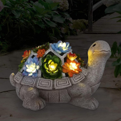 Resin Solar Garden Statue Turtle Figurine with Succulent LED Lights Lawn Decor Tortoise for Balcony Ornament Unique Housewarming