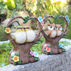 Heart Shaped Resin Flower Branch Love Couple Birds Lover Owls with Solar String Night Light Artificial Two Birds Creative LED Lamp for Garden Yard Balcony Park Yard Decoration Display Ornament Gifts