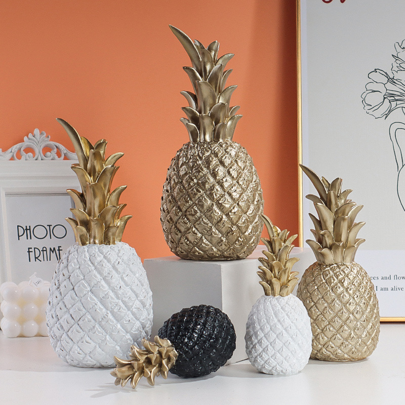Resin Artificial Pineapple Desktop Ornament Fruit Shape Decoration Golden Black White Crafts for Home Living Room Party Gifts