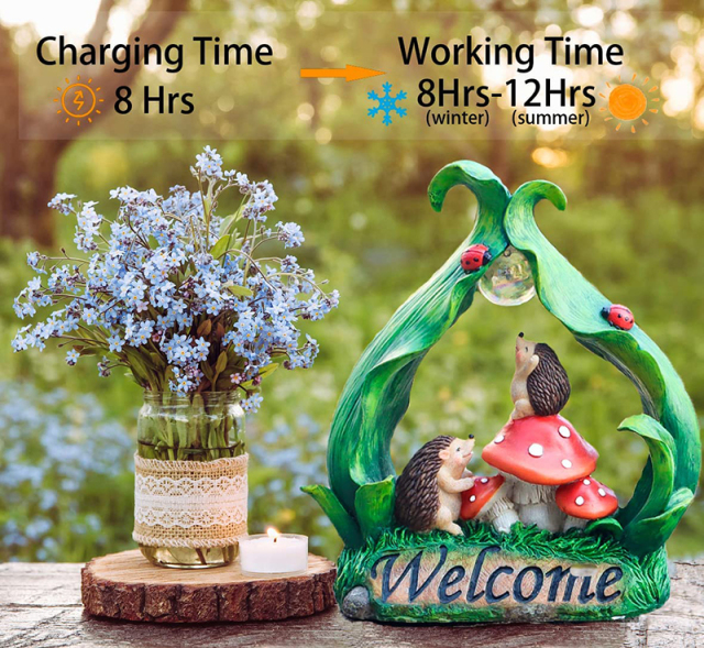 Resin Decorative Garden Solar Animal Ornaments Creative Hedgehog Light Mushroom LED Lamp Figurine with Welcome Landscape Brand