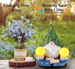 Garden Funny Gnome Outdoor Statues Dwarf Elves with 2 Round Solar Ball Yellow Light Resin Sculpture Statue Ornament for Porch