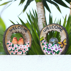 Resin Butterfly Purple Flower Solar Crack Glass Ball LED Light with Welcome Sign board for Garden Housewarming Party Decoration