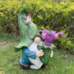 Garden Decorative Resin Dwarf with Morning Trumpet Flower Gnome Cute Elves Figurine for Friend Lovers Kids Birthday Outdoor Gift