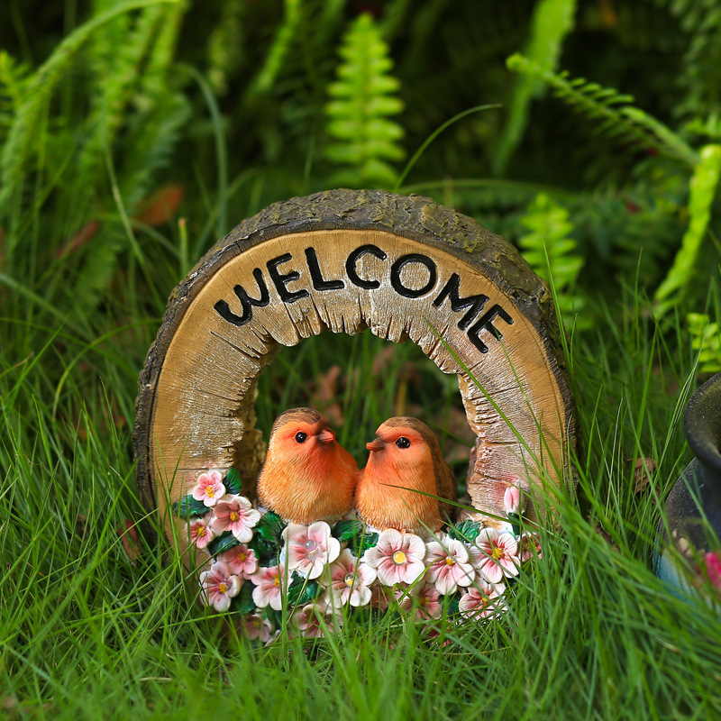 Resin Butterfly Purple Flower Solar Crack Glass Ball LED Light with Welcome Sign board for Garden Housewarming Party Decoration