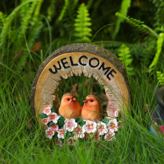 Resin Butterfly Purple Flower Solar Crack Glass Ball LED Light with Welcome Sign board for Garden Housewarming Party Decoration