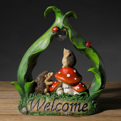 Resin Decorative Garden Solar Animal Ornaments Creative Hedgehog Light Mushroom LED Lamp Figurine with Welcome Landscape Brand