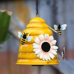 Yellow Metal Iron Decorative Honeybee Flower Design Bird Baby Breeding Nest Home for Bee Birds Butterfly Cuckoo Robin Parrots Finch Yellow