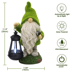 Solar Flocking Dwarf Caring Shovel Spade Garden Statue Gnome Figurine with Lantern Outdoor Lawn Decor Flocked for Patio Balcony Yard Ornament Unique Housewarming Gift Lovers Celebration