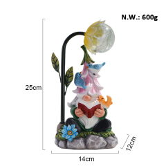 Decorative Reading Book Dwarf Statue Solar RGB LED Flower Light Resin Gnome Figurine Lamp for Lawn Porch Landscape Halloween