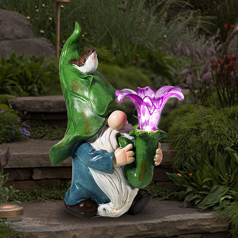 Garden Decorative Resin Dwarf with Morning Trumpet Flower Gnome Cute Elves Figurine for Friend Lovers Kids Birthday Outdoor Gift