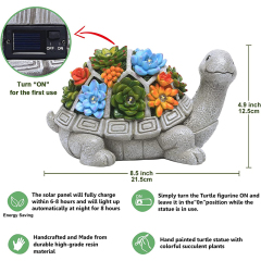 Resin Solar Garden Statue Turtle Figurine with Succulent LED Lights Lawn Decor Tortoise for Balcony Ornament Unique Housewarming