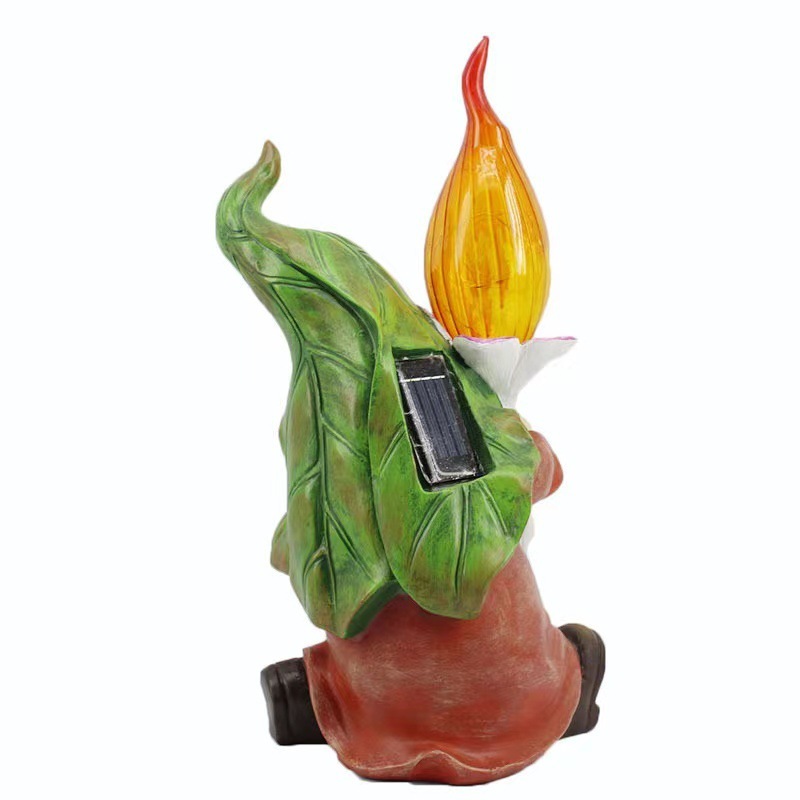Garden Resin Lighting Gnome Statue Dwarf Figurine Carrying Magic Flame Torch with Solar LED Lights Winter Decorations for Patio Lawn Christmas Easter Halloween