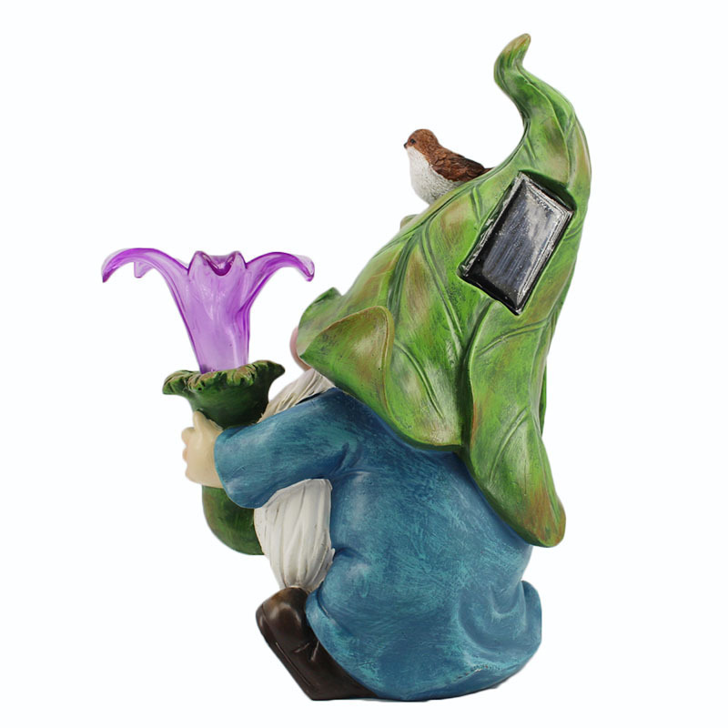 Garden Decorative Resin Dwarf with Morning Trumpet Flower Gnome Cute Elves Figurine for Friend Lovers Kids Birthday Outdoor Gift
