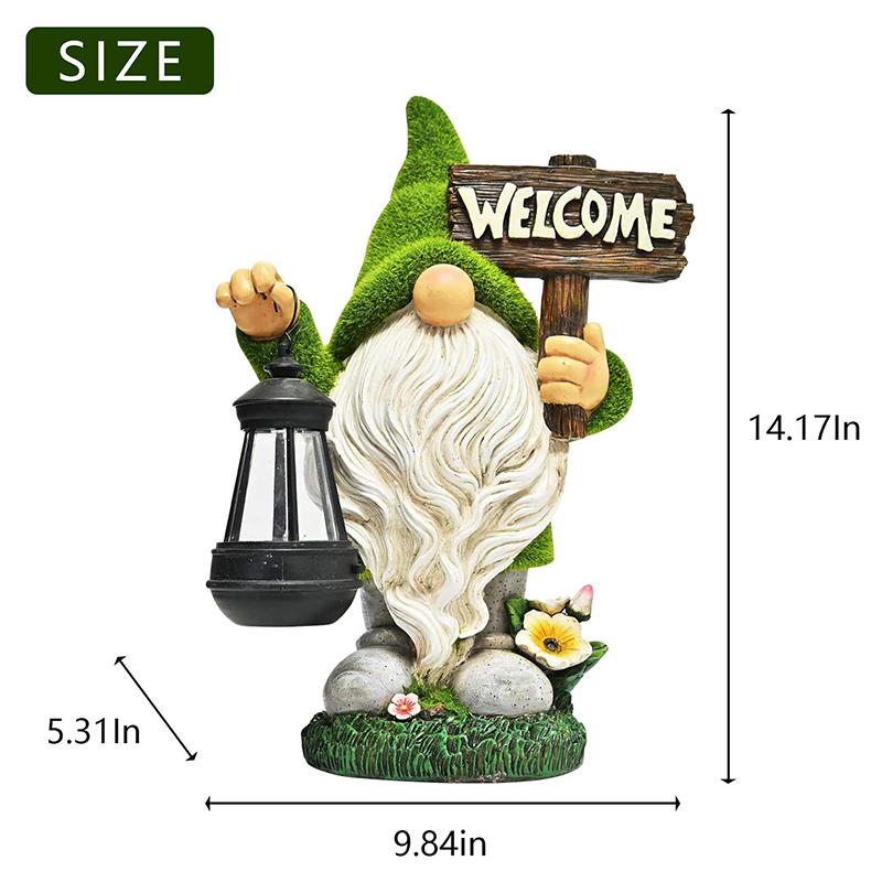 Welcome Dwarf Caring Solar Light Resin Flocked Gnome Elves Statue with Lantern for Outdoor Kids Housewarming Party Halloween Gift