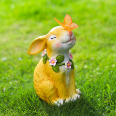 Solar Bunny Ornaments Light Sun Protection Resin Rabbit Butterfly Sculpture Lighting Lamp Durable Waterproof for Balcony Garden Lawn