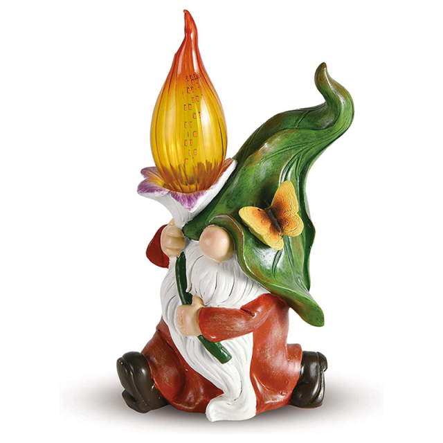 Garden Resin Lighting Gnome Statue Dwarf Figurine Carrying Magic Flame Torch with Solar LED Lights Winter Decorations for Patio Lawn Christmas Easter Halloween