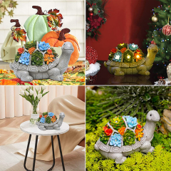 Resin Solar Garden Statue Turtle Figurine with Succulent LED Lights Lawn Decor Tortoise for Balcony Ornament Unique Housewarming