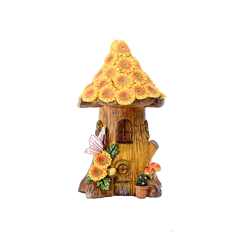 Solar Resin Yellow Sunflower Lighting Tree House Decorative Ornaments for Easter Festival Garden Villa Lawn Courtyard Decoration
