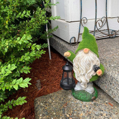 Solar Flocking Dwarf Caring Shovel Spade Garden Statue Gnome Figurine with Lantern Outdoor Lawn Decor Flocked for Patio Balcony Yard Ornament Unique Housewarming Gift Lovers Celebration