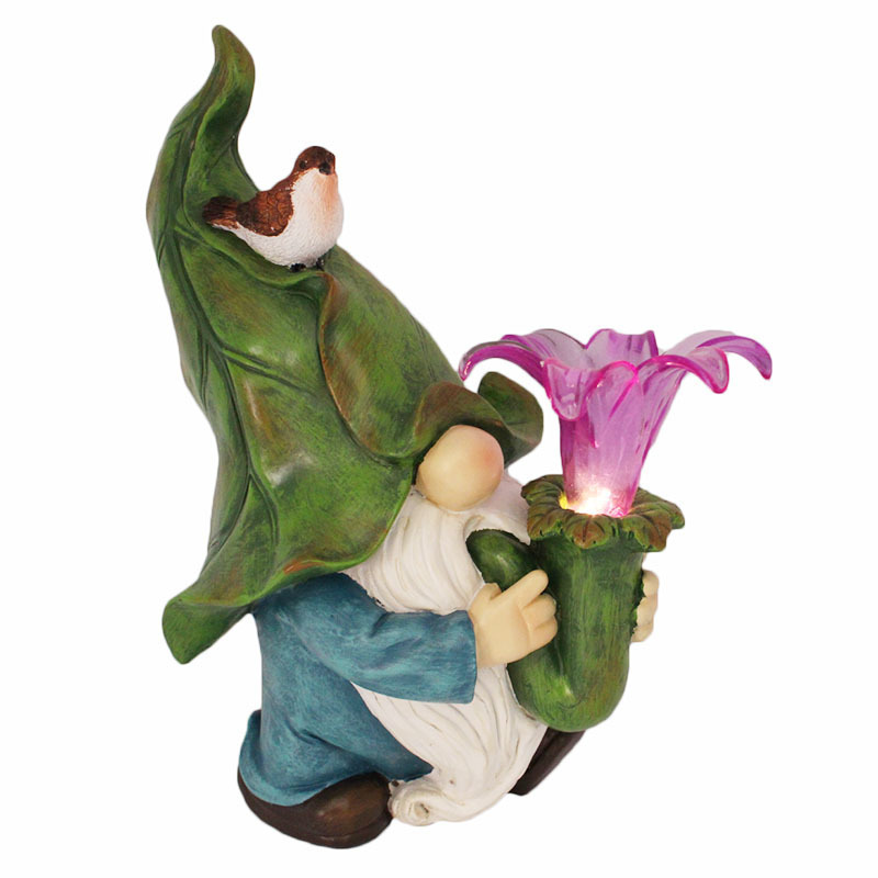 Garden Decorative Resin Dwarf with Morning Trumpet Flower Gnome Cute Elves Figurine for Friend Lovers Kids Birthday Outdoor Gift