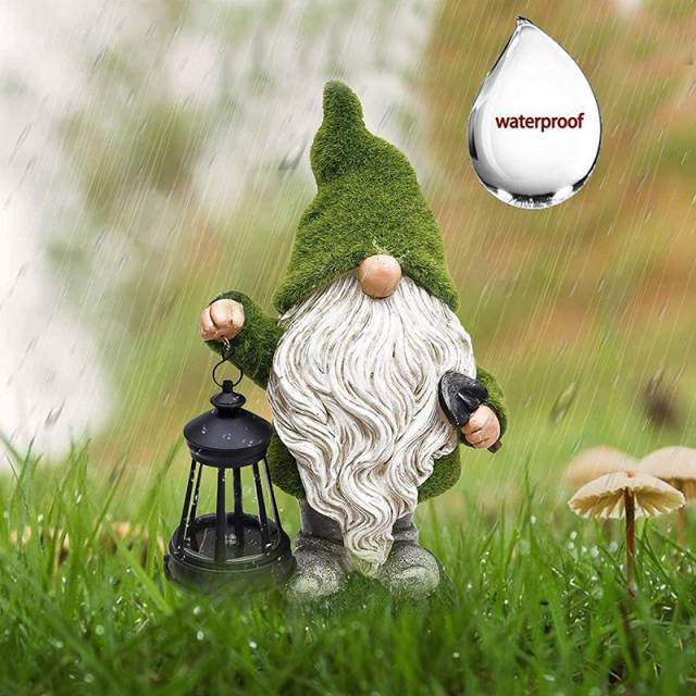 Solar Flocking Dwarf Caring Shovel Spade Garden Statue Gnome Figurine with Lantern Outdoor Lawn Decor Flocked for Patio Balcony Yard Ornament Unique Housewarming Gift Lovers Celebration