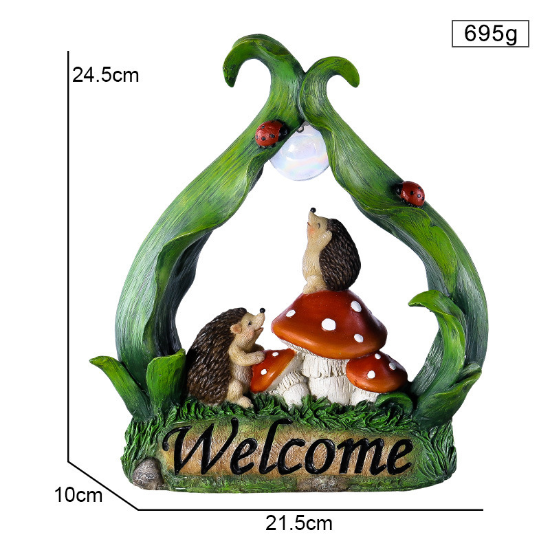 Resin Decorative Garden Solar Animal Ornaments Creative Hedgehog Light Mushroom LED Lamp Figurine with Welcome Landscape Brand