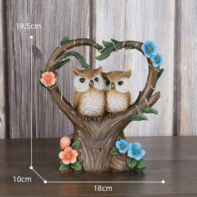Heart Shaped Resin Flower Branch Love Couple Birds Lover Owls with Solar String Night Light Artificial Two Birds Creative LED Lamp for Garden Yard Balcony Park Yard Decoration Display Ornament Gifts