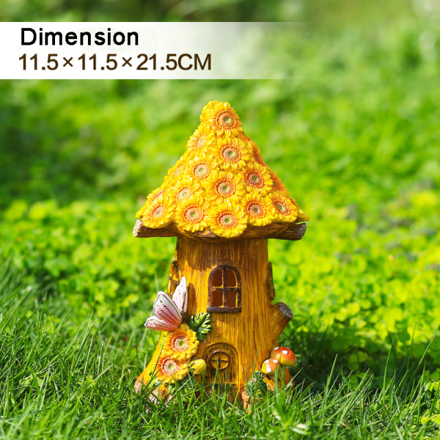 Solar Resin Yellow Sunflower Lighting Tree House Decorative Ornaments for Easter Festival Garden Villa Lawn Courtyard Decoration