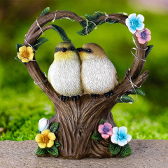 Heart Shaped Resin Flower Branch Love Couple Birds Lover Owls with Solar String Night Light Artificial Two Birds Creative LED Lamp for Garden Yard Balcony Park Yard Decoration Display Ornament Gifts